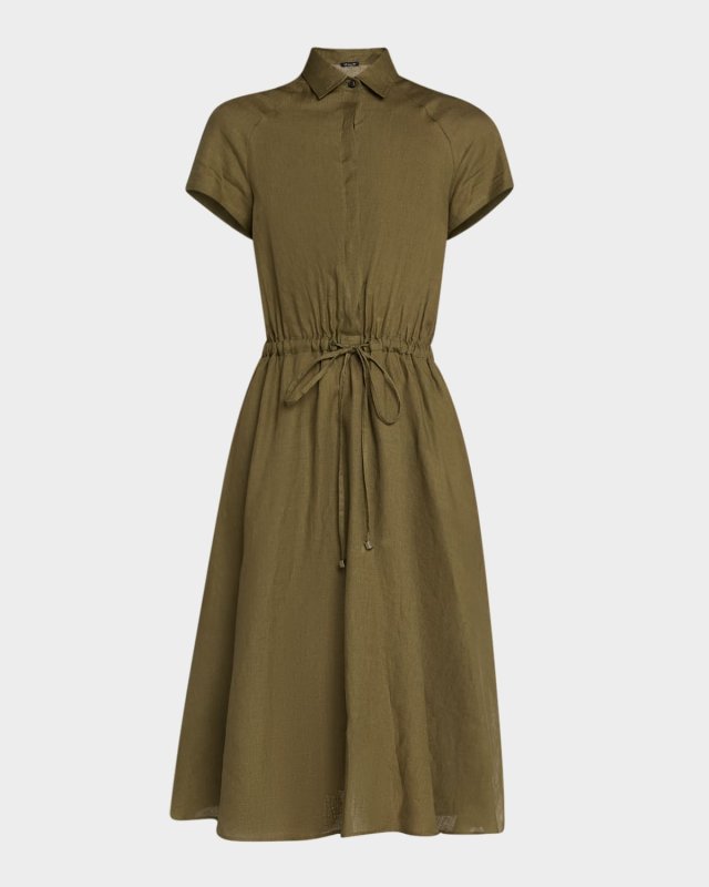 Short-Sleeve Linen A-Line Shirtdress